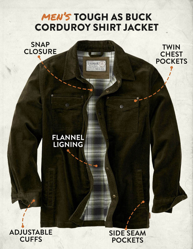 Men's Tough as Buck Flannel Lined Corduroy Shirt Jacket image number 3