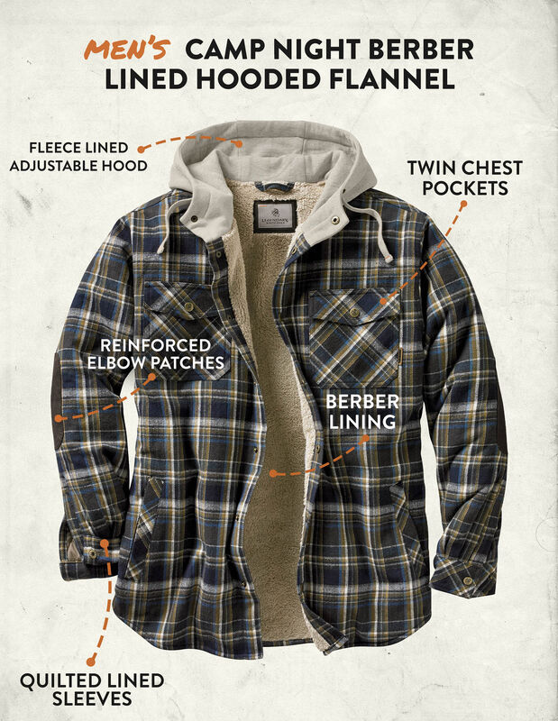 Men's Camp Night Berber Lined Hooded Flannel Shirt Jacket image number 4